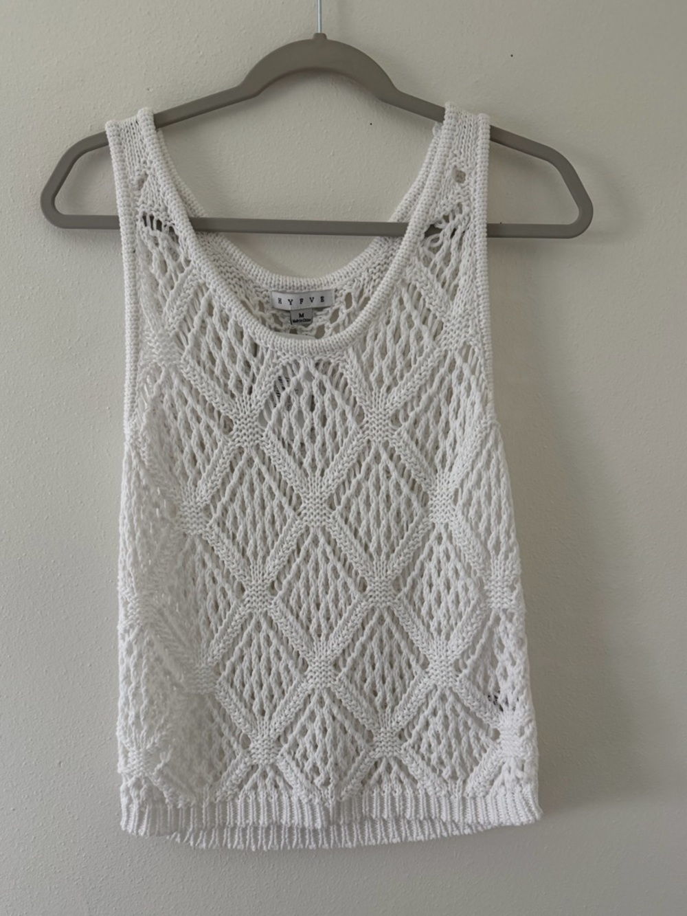 NWT- HYFVE Neutral Oona Open Stitch Crochet Pattern Knit White Tank size medium